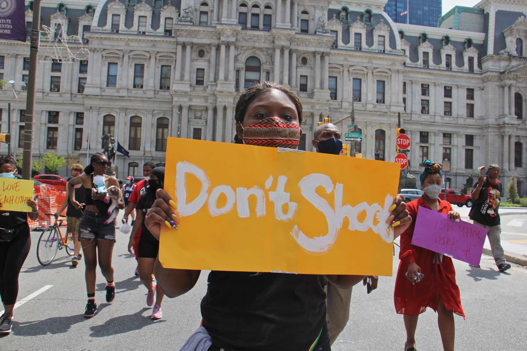 Sarai Ford marches with a group of young people calling for an end to gun violence on July 20, 2020.
